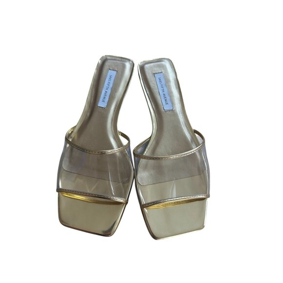 SAKS FIFTH AVENUE Gold Metallic Slide Sandals Size 6 - Picture 2 of 9